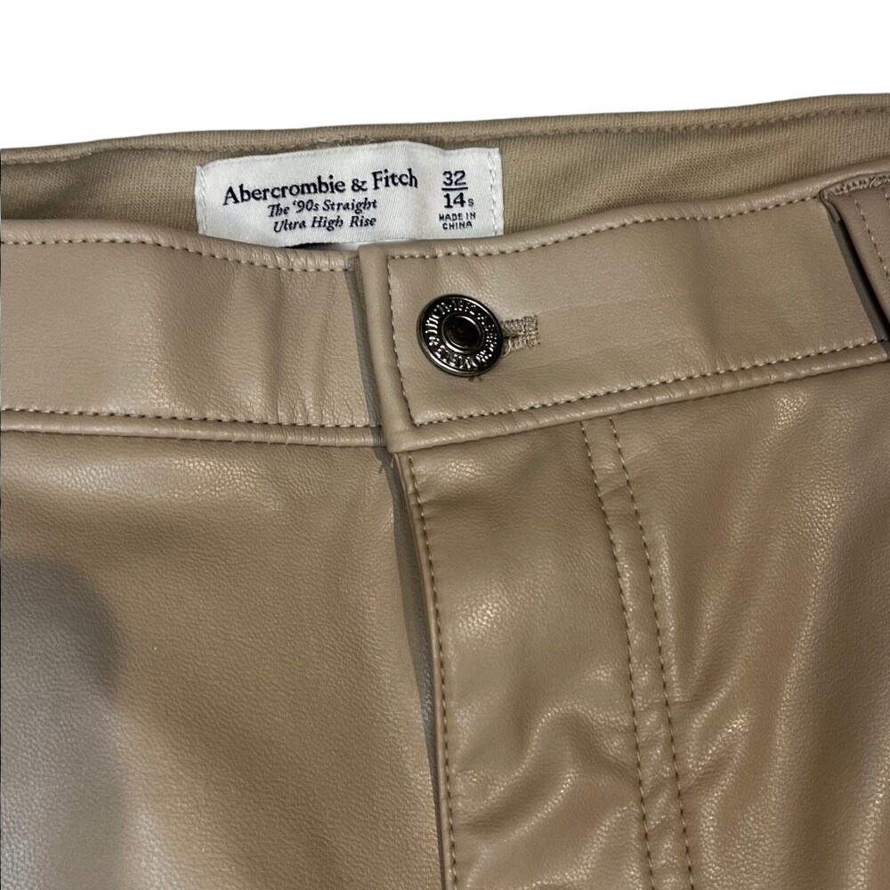 Size 32 Abercrombie & Fitch Beige Faux Leather Pants Straight Leg Zipper